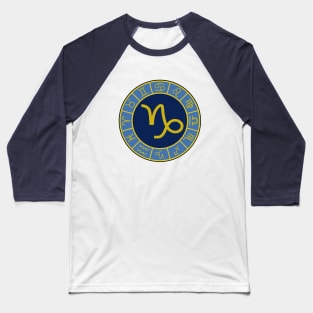 Capricorn Zodiac Wheel Astro Symbols Gold+Blues Baseball T-Shirt